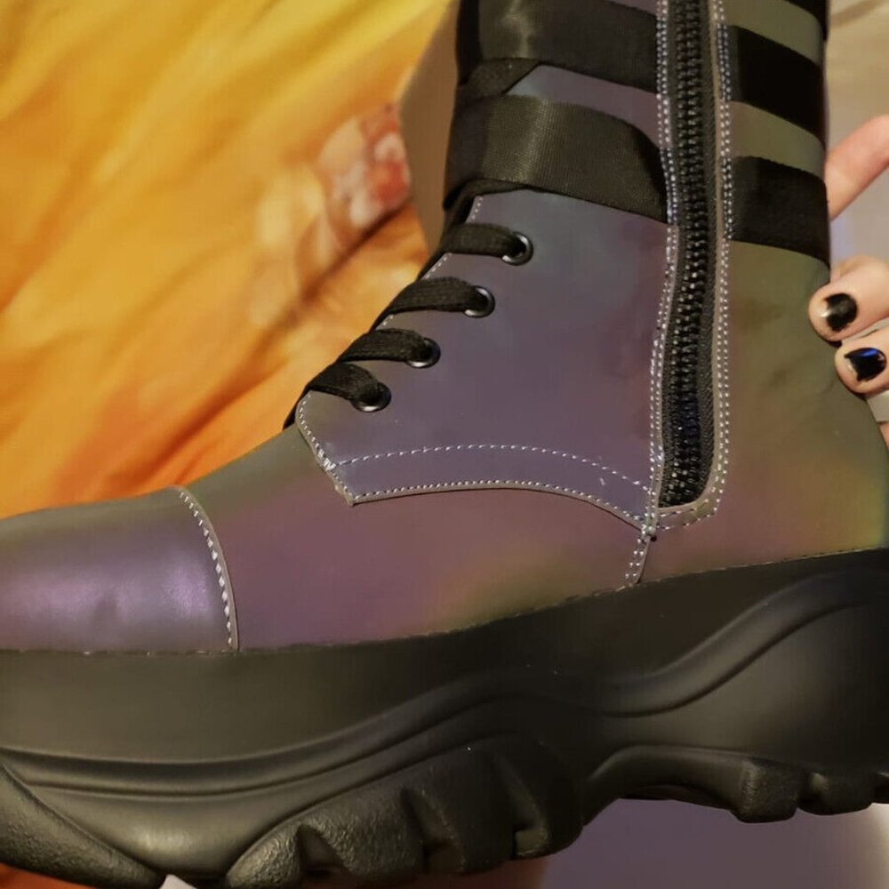 Rainbow reflective Ankle platform Boots with Black Accents - Picture 2 of 3